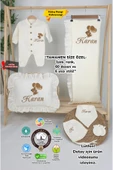 gros shop Müslin Yeni Doğan 4Katlı Organik %100Pamuk Kişiye Özgü Nakışlı Hastane Çıkış Seti (Ayıcık Model-6) - 1