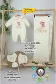 gros shop Müslin Yeni Doğan 4Katlı Organik %100Pamuk Kişiye Özgü Nakışlı Hastane Çıkış Seti (Ayıcık Model-5) - 1