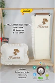 gros shop Müslin Yeni Doğan 4Katlı Organik %100Pamuk Kişiye Özgü Nakışlı Hastane Çıkış Seti (Ayıcık Model-6) - 1