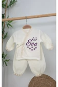 gros shop Müslin Yeni Doğan 4Katlı Organik %100Pamuk Kişiye Özgü Nakışlı Hastane Çıkış Seti (Pati Model-2) thumbnail 2