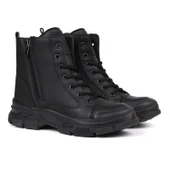 Kadın Siyah Çift Fermuarlı Postal Bot – Kalın Taban Bağcıklı Rahat Günlük Şık ve Dayanıklı thumbnail 2