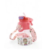 Kaliteli Astronot Tavşan Figürlü Matara Etiket Hediyeli Okul Çocuk Suluğu Pipetli 750ml PEMBE RENK - 3