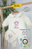 gros shop Müslin Yeni Doğan 4 Katlı Organik %100Pamuk Kişiye Özgü Nakışlı Hastane Çıkış Seti-Pudra Gökkuşağı - 1