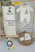 gros shop Müslin Yeni Doğan 4Katlı Organik %100Pamuk Kişiye Özgü Nakışlı Hastane Çıkış Seti-Yeşil Ayıcık Balon - 4