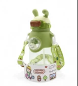 Kaliteli Astronot Tavşan Figürlü Matara Etiket Hediyeli Okul Çocuk Suluğu Pipetli Su Matarası 750ml - 3