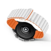 Sneezy Huawei Watch GT4 46mm İle Uyumlu 22mm Harmony Duo Magnetik Silikon Kordon  Beyaz - Turuncu - 2