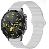 Sneezy Huawei Watch GT4 46mm İle Uyumlu 22mm Harmony Duo Magnetik Silikon Kordon  Beyaz - 1
