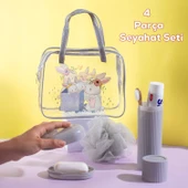 Porsima 3145 Tavşan Figürlü Seyahat Seti - Diş Fırçası Kutusu Banyo Lifi Sabun Kutusu Seyahat Çantası Gri - 1