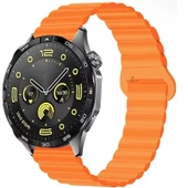 Sneezy Huawei Watch GT4 46mm İle Uyumlu 22mm Harmony Duo Magnetik Silikon Kordon  Turuncu - 1