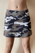 FITCLOCKS Kadın Haki Yeşil Kamuflaj Desenli Spor Ve Günlük Kullanım Mini Tenis Şort Etek thumbnail 3