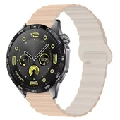 Sneezy Huawei Watch GT4 46mm İle Uyumlu 22mm Harmony Duo Magnetik Silikon Kordon  Krem thumbnail 1