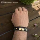 14 Ayar Altın Plakalı Doğum Ayına Özel Oval Motifli Hakiki Siyah Derili Hediye Bileklik-563 thumbnail 3