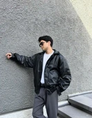 Premium Oversize Vintage Deri Ceket - 7