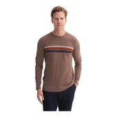 Soft Touch Slim Fit Basic Çizgi Baskılı Bisiklet Yaka Kazak - 2