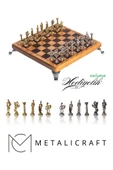 MC59 Bizans Figürlü El Yapımı Metal Satranç Takımı – Kayın Ağacı Satranç Tahtası - Lüks Hediyelik - 1