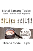 MC59 Bizans Figürlü El Yapımı Metal Satranç Takımı – Kayın Ağacı Satranç Tahtası - Lüks Hediyelik - 5