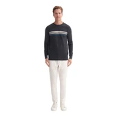 Soft Touch Slim Fit Basic Çizgi Baskılı Bisiklet Yaka Kazak - 6