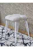 Kare Beyaz Boyalı Telli Ayaklı Tabure - Oturak - Bar Taburesi - Ayaklı Tabure Krem Renk 33 x 48 Boyut/Ebat - 4
