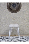 Kare Beyaz Boyalı Telli Ayaklı Tabure - Oturak - Bar Taburesi - Ayaklı Tabure Krem Renk 33 x 48 Boyut/Ebat - 3