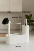 Beyaz Fırçalı Sabunluk - Mutfak,Lavabo Düzenleyici Seti,Organizer - 2
