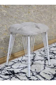 Kare Beyaz Boyalı Telli Ayaklı Tabure - Oturak - Bar Taburesi - Ayaklı Tabure Krem Renk 33 x 48 Boyut/Ebat - 1