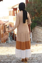 Çizgi Detaylı Tesettür Elbise - Vizon - 3