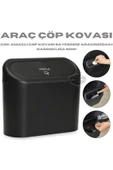 Araç İçi Çöp Kovası Portatif Taşınabilir Kapaklı Araba Çöp Kutusu Oto Organizer Düzenleyici Siyah thumbnail 2