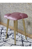 Kare Gold Kaplama Konik Ayaklı Tabure - Oturak - Bar Taburesi - Ayaklı Tabure Pembe Renk 33 x 48 Boyut/Ebat thumbnail 4