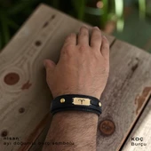 14 Ayar Altın Plakalı Doğum Ayına Özel Hakiki Siyah Derili Oval Figürlü Hediye Bileklik-564 thumbnail 2