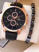 Raymond Nişan Ve Damatlara Özel Deri Kordon 2 Yıl Garantili 5 Atm Erkek Kol Saati+Bileklik RMD.41 thumbnail 1