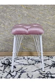 Kare Beyaz Boyalı Telli Ayaklı Tabure - Oturak - Bar Taburesi - Ayaklı Tabure Pembe Renk 33 x 48 Boyut/Ebat - 2