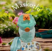 Maskotlu,Çıkartma Hediyeli, Boyun Askılıklı, Ithal Lüx Yeşil Matara/suluk 1100 ml - 3