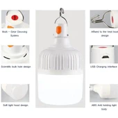 3 Adet Adet USB Şarjlı, 30 Watt, 3 Işık Modlu Beyaz Işık, Kamp, Piknik, Bekçi, Balıkçı, Çadır Ampulü - 4