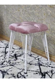 Kare Beyaz Boyalı Telli Ayaklı Tabure - Oturak - Bar Taburesi - Ayaklı Tabure Pembe Renk 33 x 48 Boyut/Ebat - 4