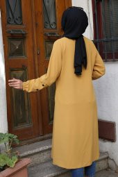 Fermuarlı Kolları Düğmeli Kap - Hardal - 2