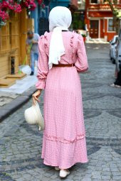 Fırfırlı Tesettür Elbise - Pembe - 3