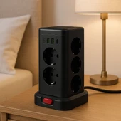 8’li Akım Korumalı Çoklu Priz Kulesi 3 USB-A 1 Type-C Çıkışlı, Anahtarlı, Hızlı Şarj Destekli - 5
