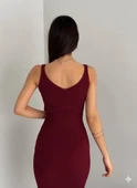 Kadın Uzun Kollu Delikli Kazak Askılı Elbise Triko Ikili Takım - 3