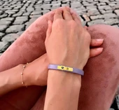 14 Ayar Altın Plakalı Harfe Özel Doğal Mor Derili Kalp Figürlü Hediye Bileklik-570 thumbnail 2