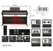 Jwin Sapphire SDP-400 Çekiç Aksiyonlu 88 Tuşlu Dijital Piyano + Tabure - Gül Ağacı - 5