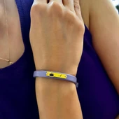 14 Ayar Altın Plakalı Harfe Özel Doğal Mor Derili Taç Motifli Hediye Bileklik-571 thumbnail 2