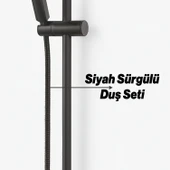 Sürgülü Duş Seti Siyah Kare Başlıklı Düğmeli El Duşu Hortumu Tutacağıyla Modern Lüks Banyo Takımı thumbnail 2