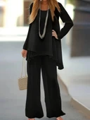 Kadın Uzun Kollu Asimetrik Detaylı Salaş Sandy Bluz Ve Pantolon Ikili Takım thumbnail 5
