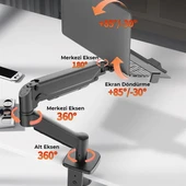 Powermaster PM-252-J 13-32'' Amortisörlü Tek Kol Gaming Monitör Ofis Laptop Notebook Tutucu Masa Stand Askı Aparatı - 3