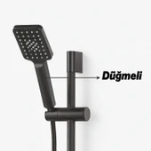 Sürgülü Duş Seti Siyah Kare Başlıklı Düğmeli El Duşu Hortumu Tutacağıyla Modern Lüks Banyo Takımı thumbnail 4