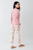 Pierre Cardin Paris Büyük Beden Kadın Gül Desenli Modal Pamuklu Düğmeli  Uzun Kollu Pijama Takım - 4