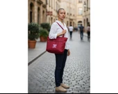 Yumuşak Bez Kumaş Kol Ve Omuz Çantası ağzı fermuarlı kadın çanta bordo thumbnail 4