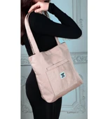 Yumuşak Bez Kumaş Kol Ve Omuz Çantası ağzı fermuarlı kadın çanta pembe thumbnail 2