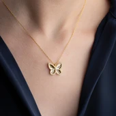 Vaoov 925 Ayar Gümüş Dokulu ve Taşlı Kelebek Kolye thumbnail 3