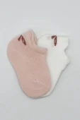 Bistyle 2'Li Sneakers Smile Penye Çorap BS20106 Pembe Ekru - 4